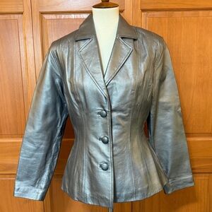 Vintage David Benjamin Silver Genuine Leather Peplum BlazerJacket